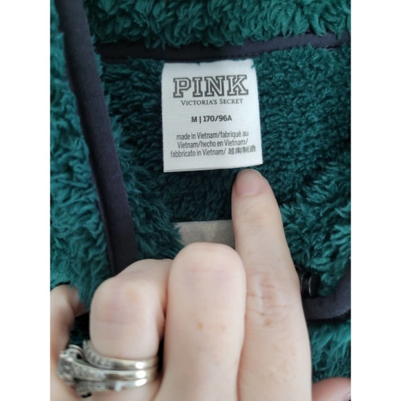 Victoria's Secret PINK Teddy Sherpa Half Zip Pullover Deep Ivy Sweater Size M - Picture 4 of 4